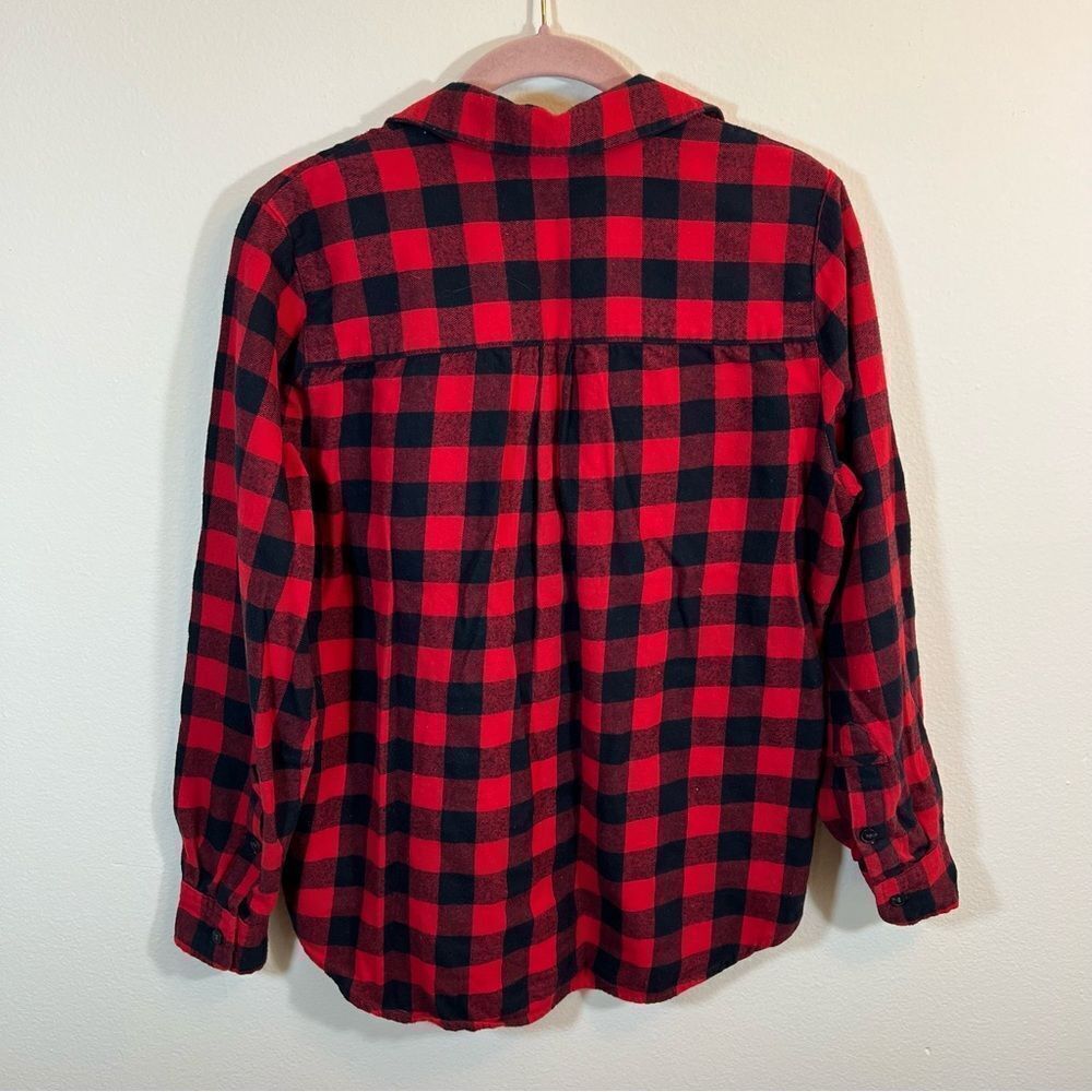 ✨ Madewell Women’s Red Black Buffalo Plaid Collared Long Sleeve Shirt Medium - Picture 9 of 11